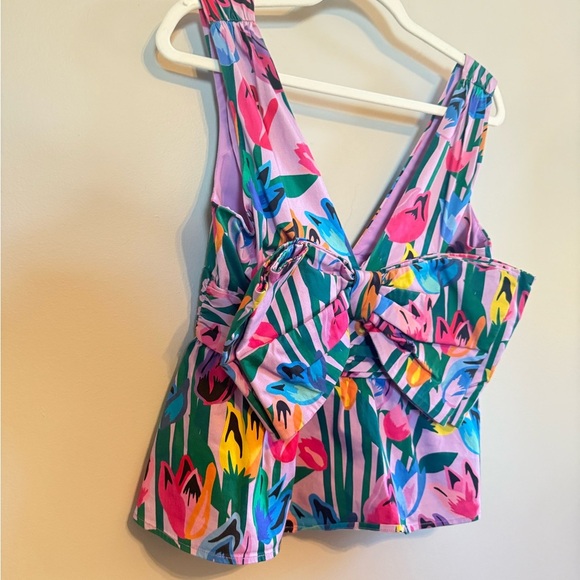 Slate & Willow • Bow Front‎ Avant Garde Floral Crop Top Sz Sm Tropical - Picture 6 of 13